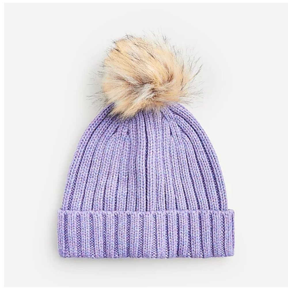 J. Crew Ribbed beanie with faux-fur pom-pom. NWT